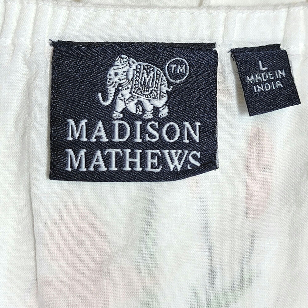 Madison Mathews White Cotton Embroidered Maxi Dress Boho Ruffled Hem L - Picture 14 of 16